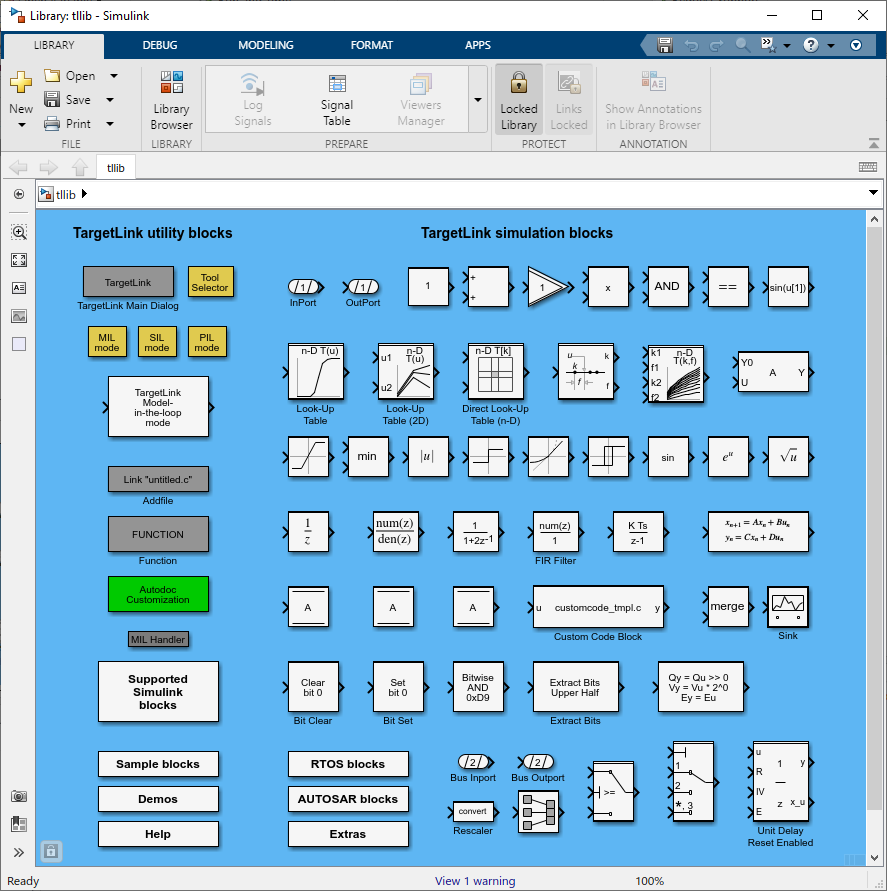 TargetLink Library Screenshot from Simulink