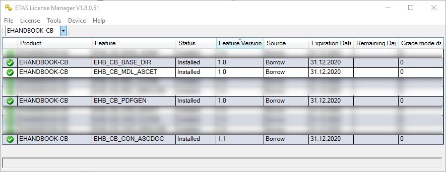 License keys required for EHANDBOOK Container-Build tools