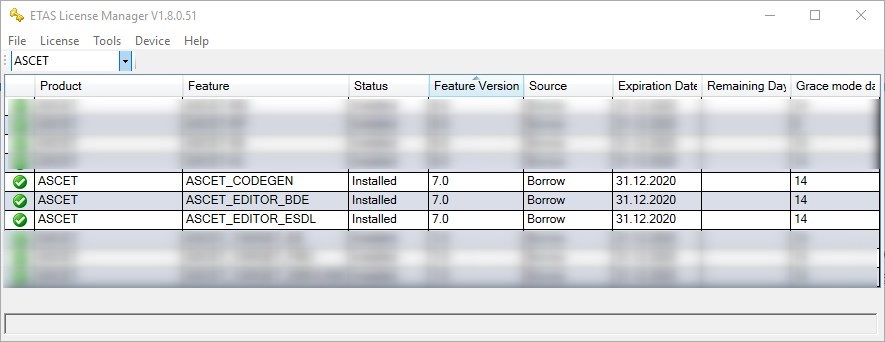 License keys required for ASCET-DEVELOPER