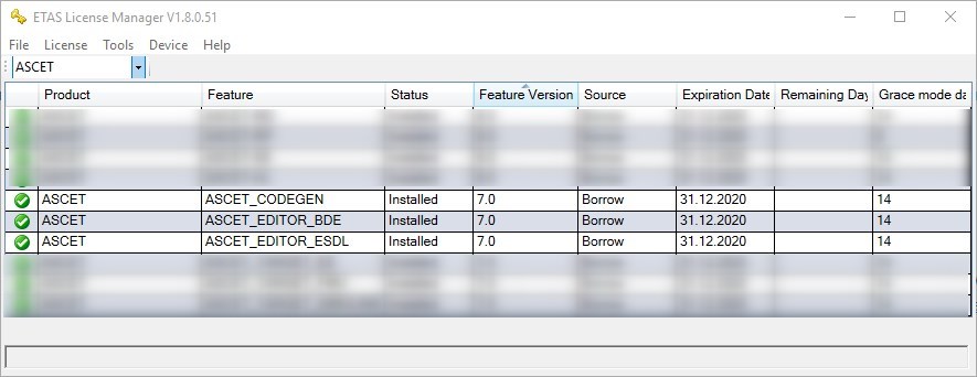 License keys required for ASCET-DEVELOPER