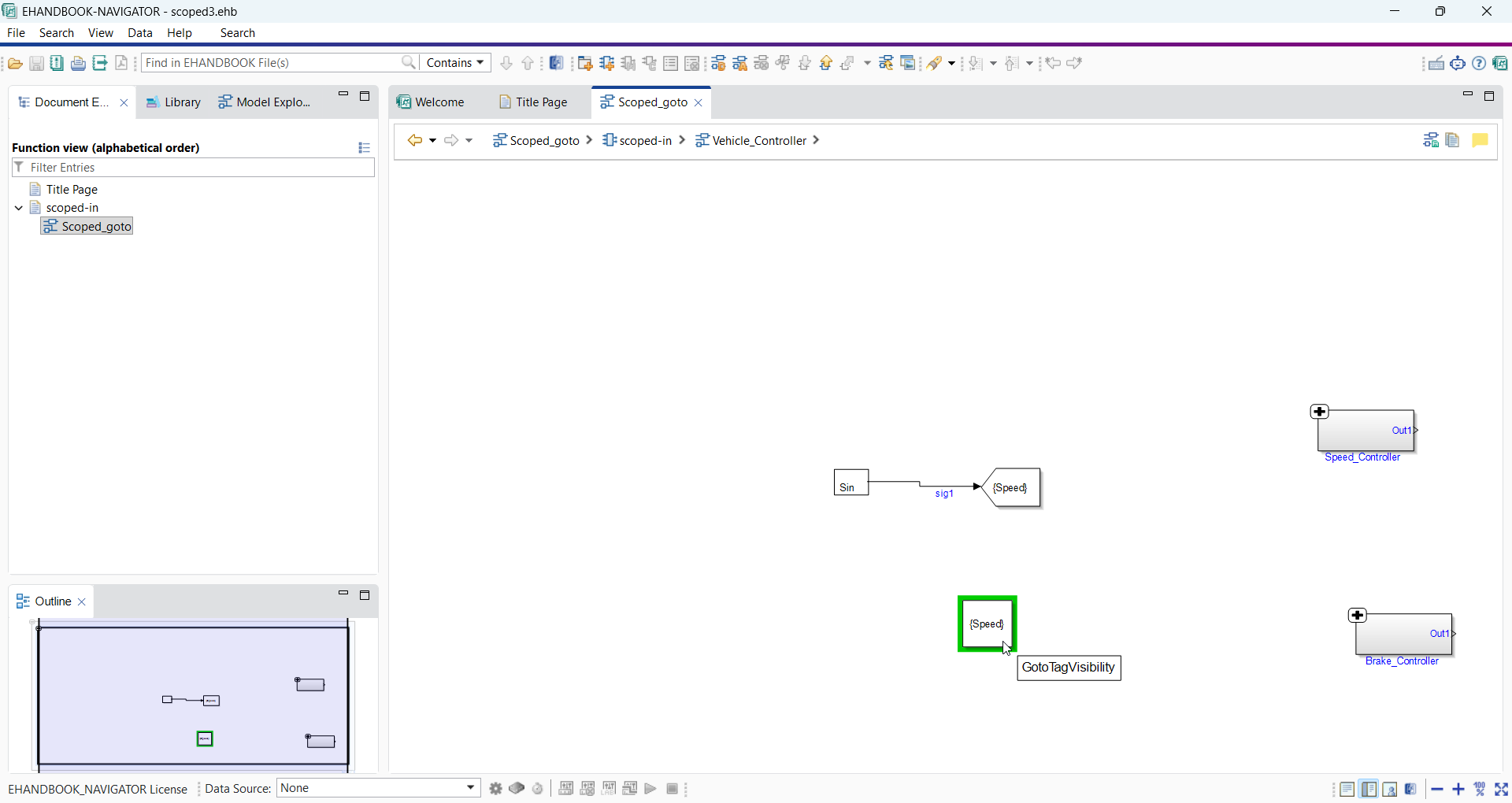 Navigator centered on Tag Visibility boundary block