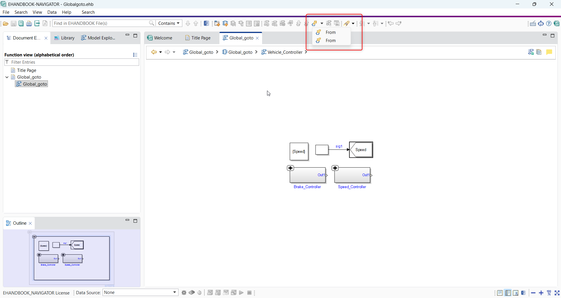 Related Blocks list showing From and Goto blocks