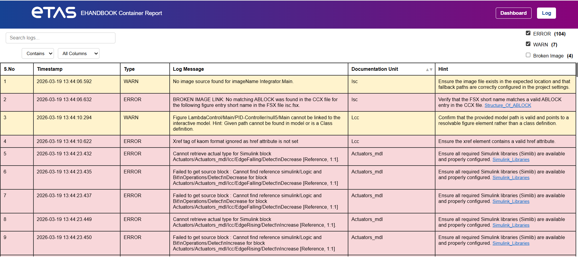 html report log view