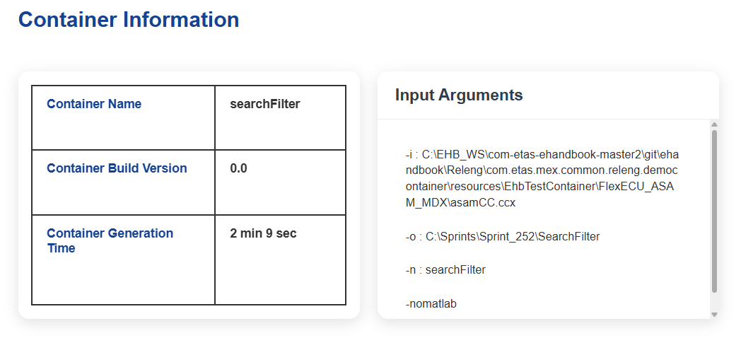html report container information
