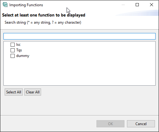 Importing Functions Dialog Box